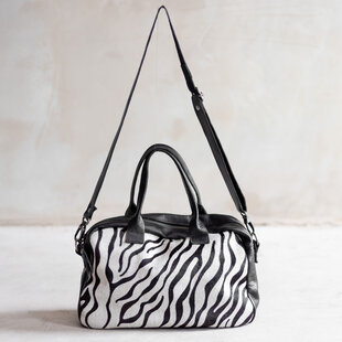 Tas Milou - Zwart/zebra print | Leren koeienhuid schoudertas