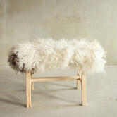 Uniek Gefotografeerd Houten Bankje met Schapenvacht - Krul/Bergschaap - 70x20x46 cm (LxBxH) - BNK-49