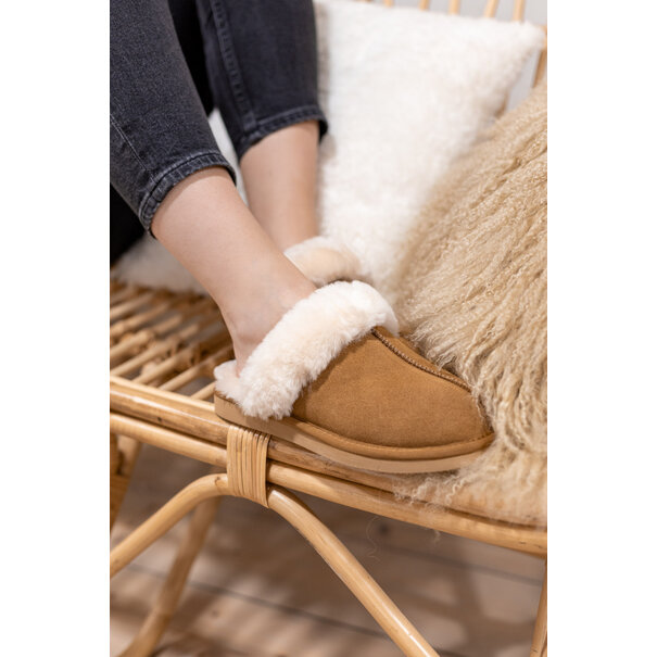Van Buren sinds 1861 Lamsvacht Slippers Lumi Camel- Maat 37 t/m 43