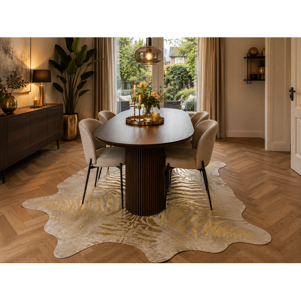 Van Buren sinds 1861 Natuurlijke beige koeienhuid met gouden Zebraprint