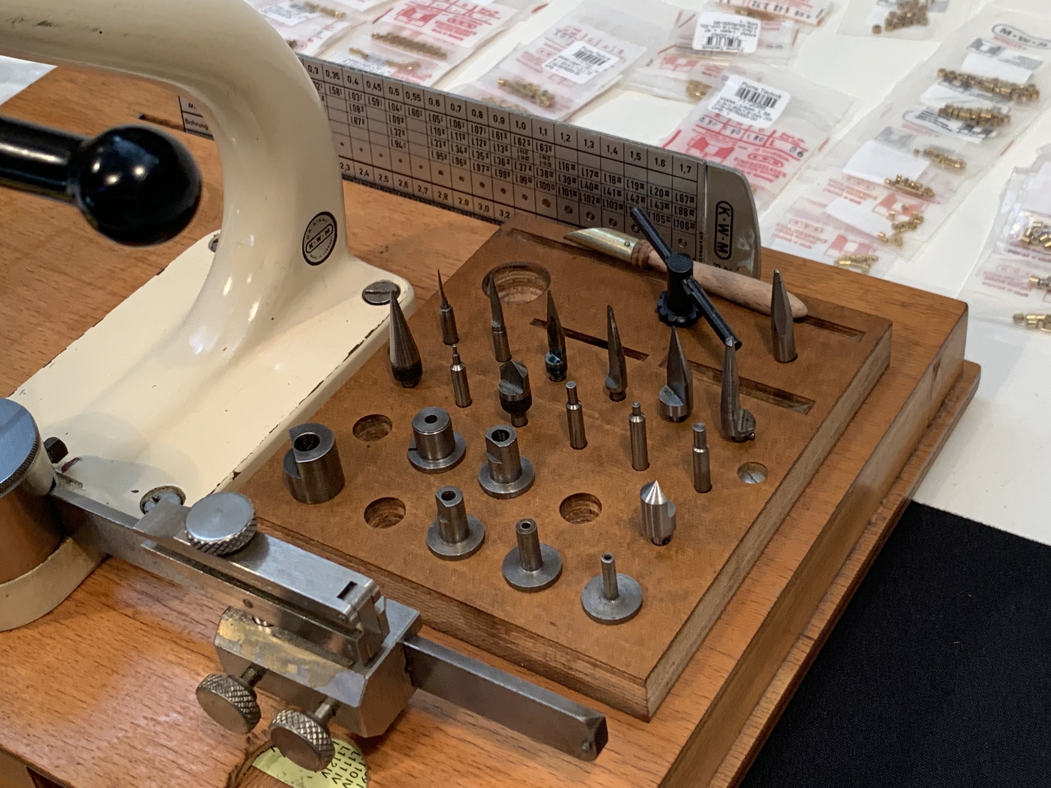 KWM Clock Bushing Tool with many many Bushes Niels machines