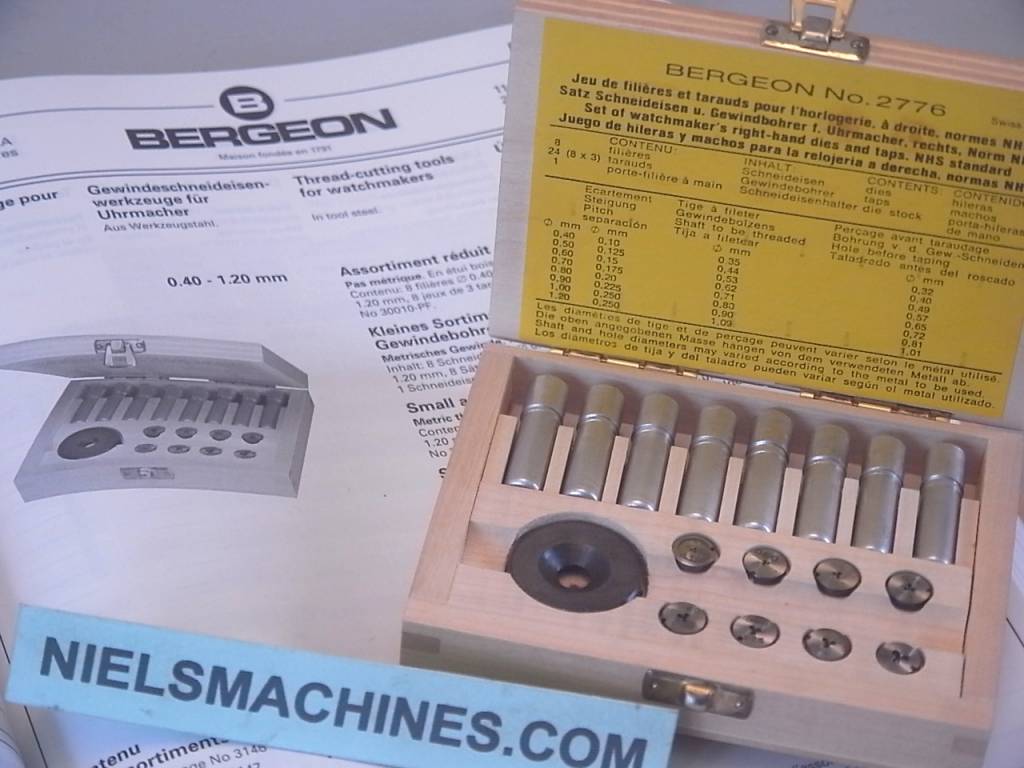 Bergeon Verkauft: Bergeon 2776 Kleines Sortiment von Schneideisen und  Gewindebohrern 0.40 - 1.20mm Komplett - Niels machines
