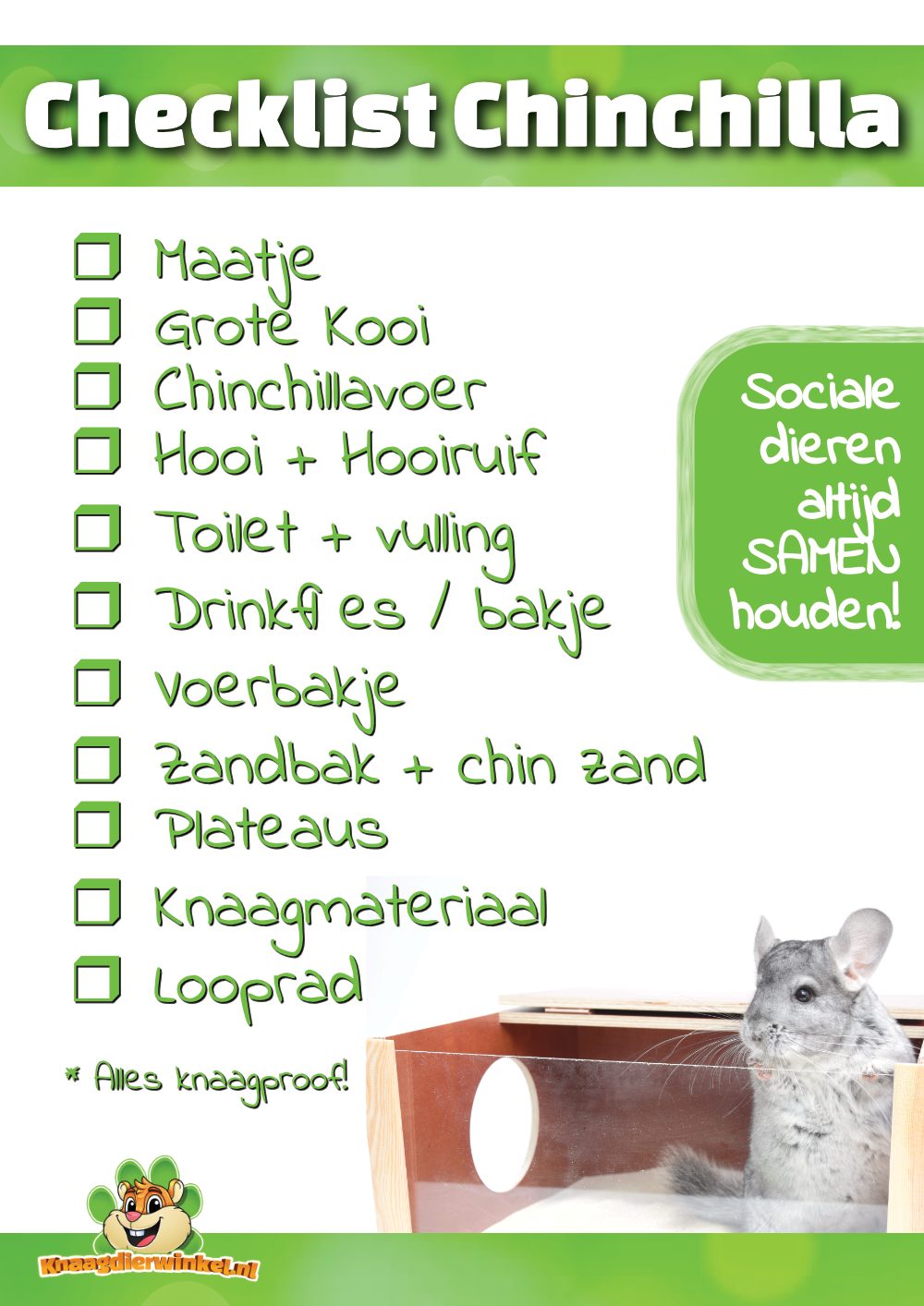 liste de contrôle pour les chinchillas