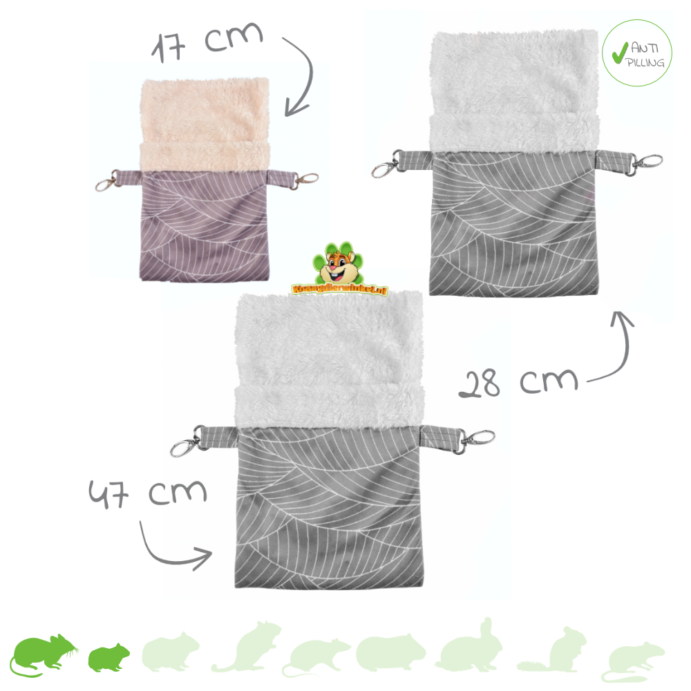 Sac suspendu en peluche beige gris pour souris, rats et furets !