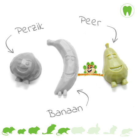 Mezcla de frutas masticables con plátano, melocotón y pera para roedores