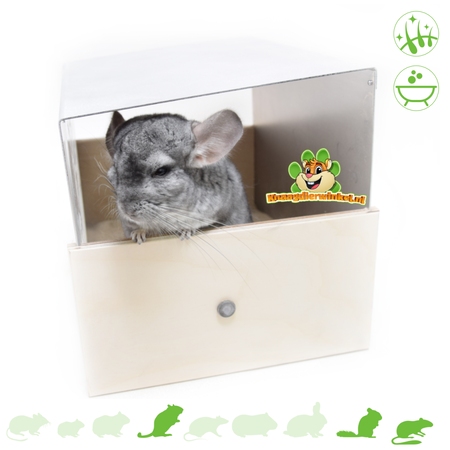 Knaagdierwinkel® Abri de bain Chinchilla Aluminium & Bois 36 cm