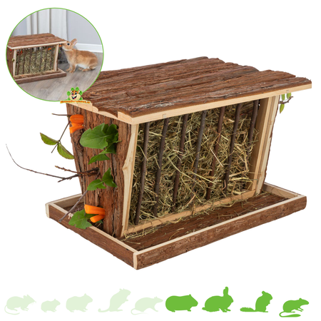 Trixie Râtelier à foin en bois avec compartiment à goûter et fond de 40 cm
