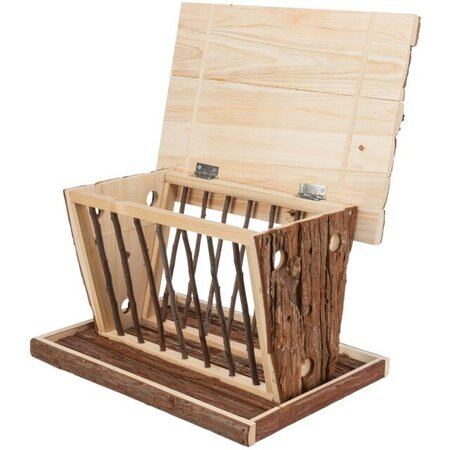 Trixie Râtelier à foin en bois avec compartiment à goûter et fond de 40 cm