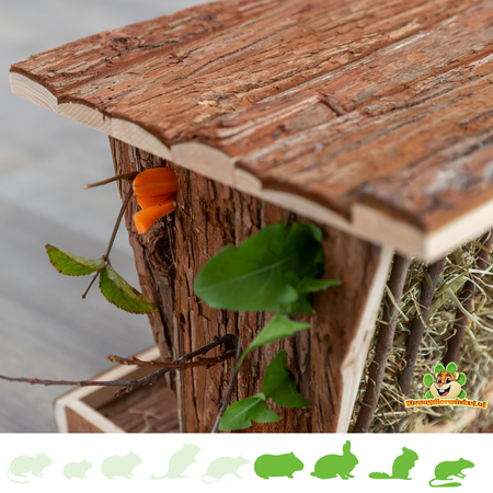 Trixie Drewniany stojak na siano z przegródką na przekąski i podstawą 40 cm