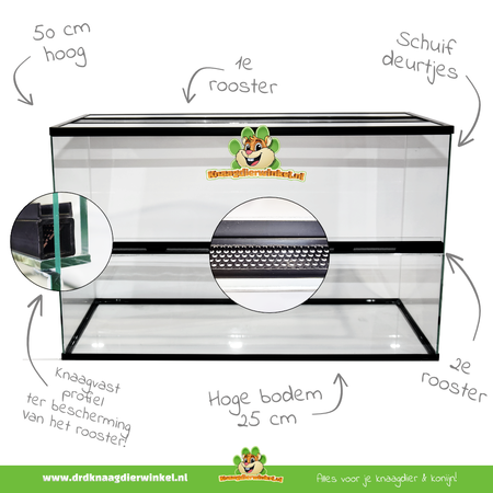 Knaagdierwinkel® Terrarium/Gerbilarium Black Scape with sliding door double grid & high edge