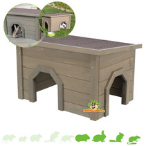 Casita para conejos con moderno tejado de asfalto gris y verde, 50 cm