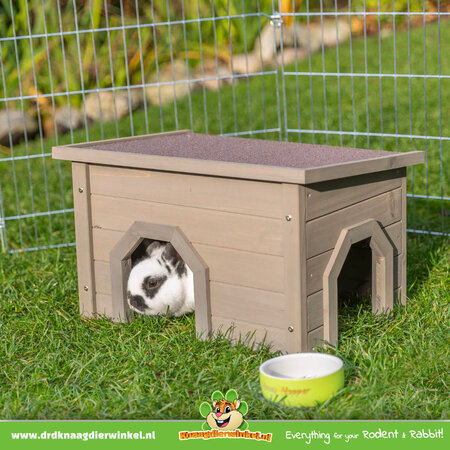 Trixie Kaninchenhaus mit grau-grünem Asphalt-Dach, 50 cm, für Meerschweinchen und Kaninchen