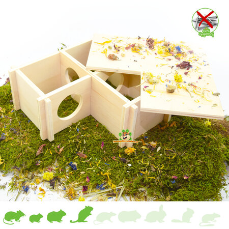Mehrkammerhaus Bungalow Ecke 24 cm für Maus, Zwerghamster und Rennmaus