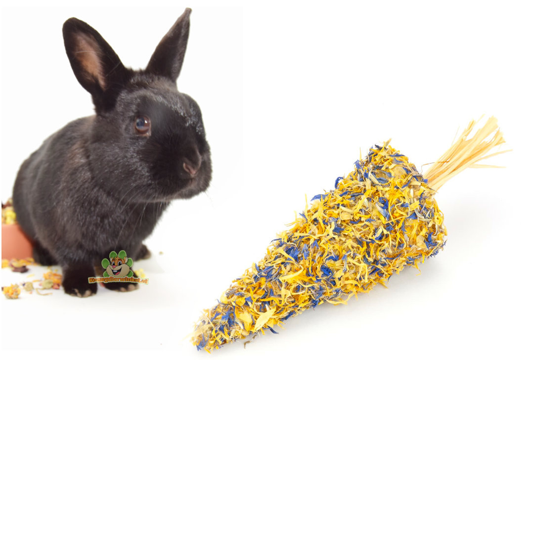 Des friandises à base de plantes responsables pour les lapins, sans sucres ni additifs.