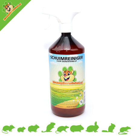 Knaagdierwinkel® Potente limpiador de espuma alcalina para recintos de animales – 1 litro