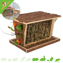 Wooden hay rack with snack compartment and base 40 cm