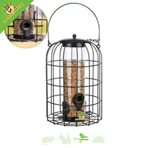 Comedero para pájaros de exterior con protección de malla.