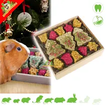 Festliche Weihnachtsfutterkiste mit Weihnachtsgebäck und Heu