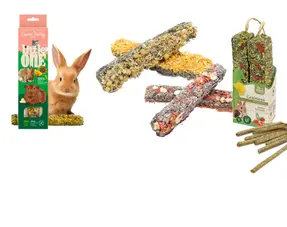 Przekąski dla królika, ciasteczka i patyczki