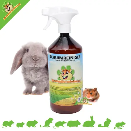 Knaagdierwinkel® Potente limpiador alcalino en espuma para refugios de animales – 1 litro