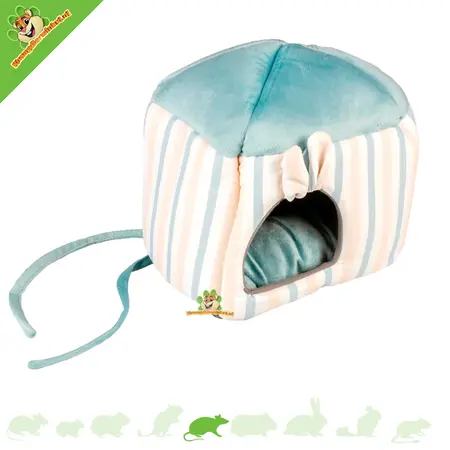 Plush Cube House Striped 20 cm – Soft Sleeping House with Cushion for Rats