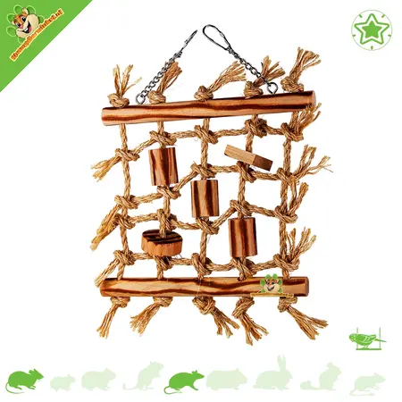 Corde d'escalade en sisal avec blocs de bois de 36 cm pour oiseaux, souris et rats