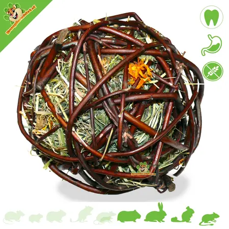 JR Farm Willow Ball Mountain Meadow Hay & Marigold Foraging Toy