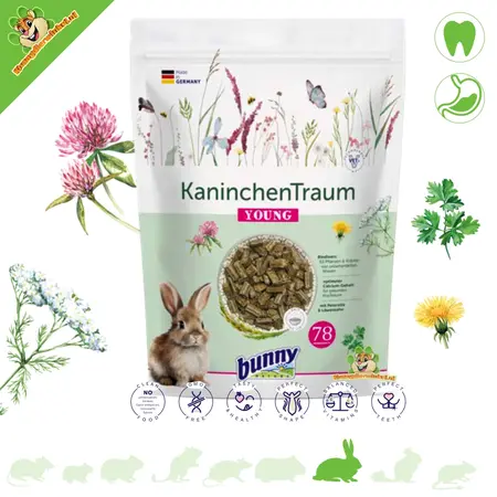 Bunny Nature Alimento natural para conejos jóvenes KonijnenDroom YOUNG: un comienzo saludable para conejos jóvenes.