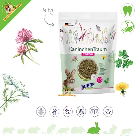 Bunny Nature Alimento natural para conejos jóvenes KonijnenDroom YOUNG: un comienzo saludable para conejos jóvenes.