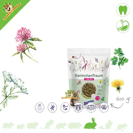 Bunny Nature Alimento natural para conejos jóvenes KonijnenDroom YOUNG: un comienzo saludable para conejos jóvenes.
