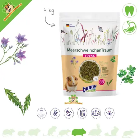 Bunny Nature CaviaDroom Junior – Premium Jong Caviavoer met 63 Planten & Gestabiliseerd Vitamine C