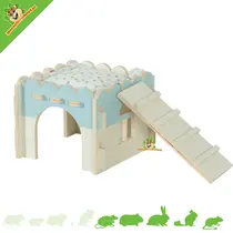 Maison confortable en bois pour cochon d'Inde, bleue, 21 x 21 x 16 cm