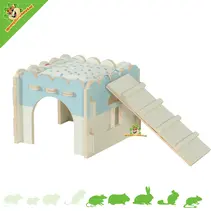 Acogedora casa de madera para cobayas azul 21 x 21 x 16 cm