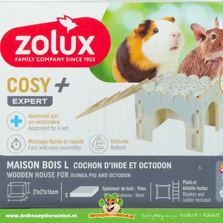 Zolux Casita de madera acogedora para cobayas, color azul, 21 x 21 x 16 cm.