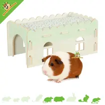 Casita de madera acogedora para cobayas, color verde, 45 x 25 x 20 cm.