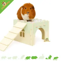 Casita de madera acogedora para cobayas, color verde, 25 x 25 x 20 cm.