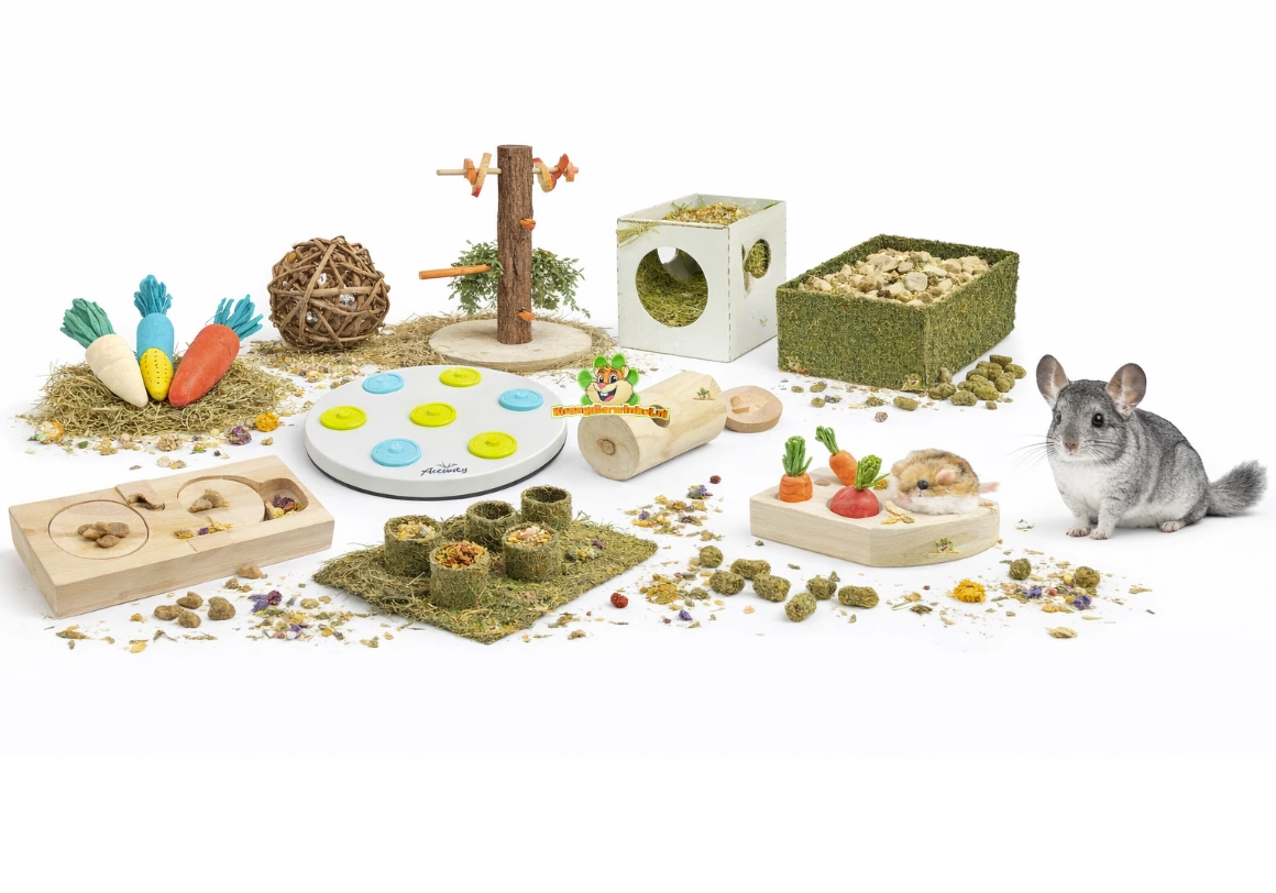 breites Angebot an Denkspielen und Futtersuchspielzeugen für Chinchillas
