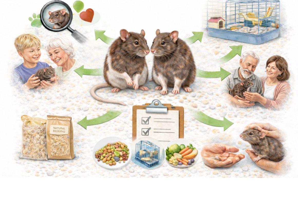 Domestic rat as a pet with explanation on care and setup