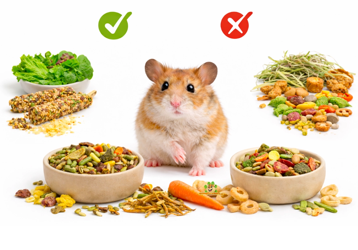 Le hamster choisit sa nourriture.