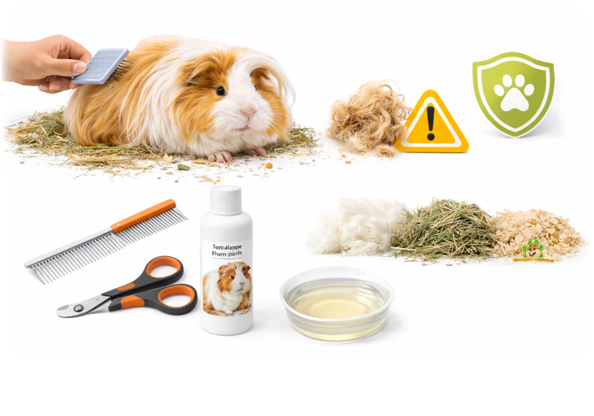 Langharige cavia verzorgen – borstelen, klitten voorkomen, hygiëne & bodembedekking kiezen