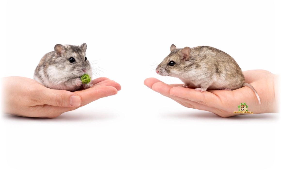 Różnicę między chomikiem rosyjskim a chomikiem chińskim można wyraźnie zobaczyć tutaj