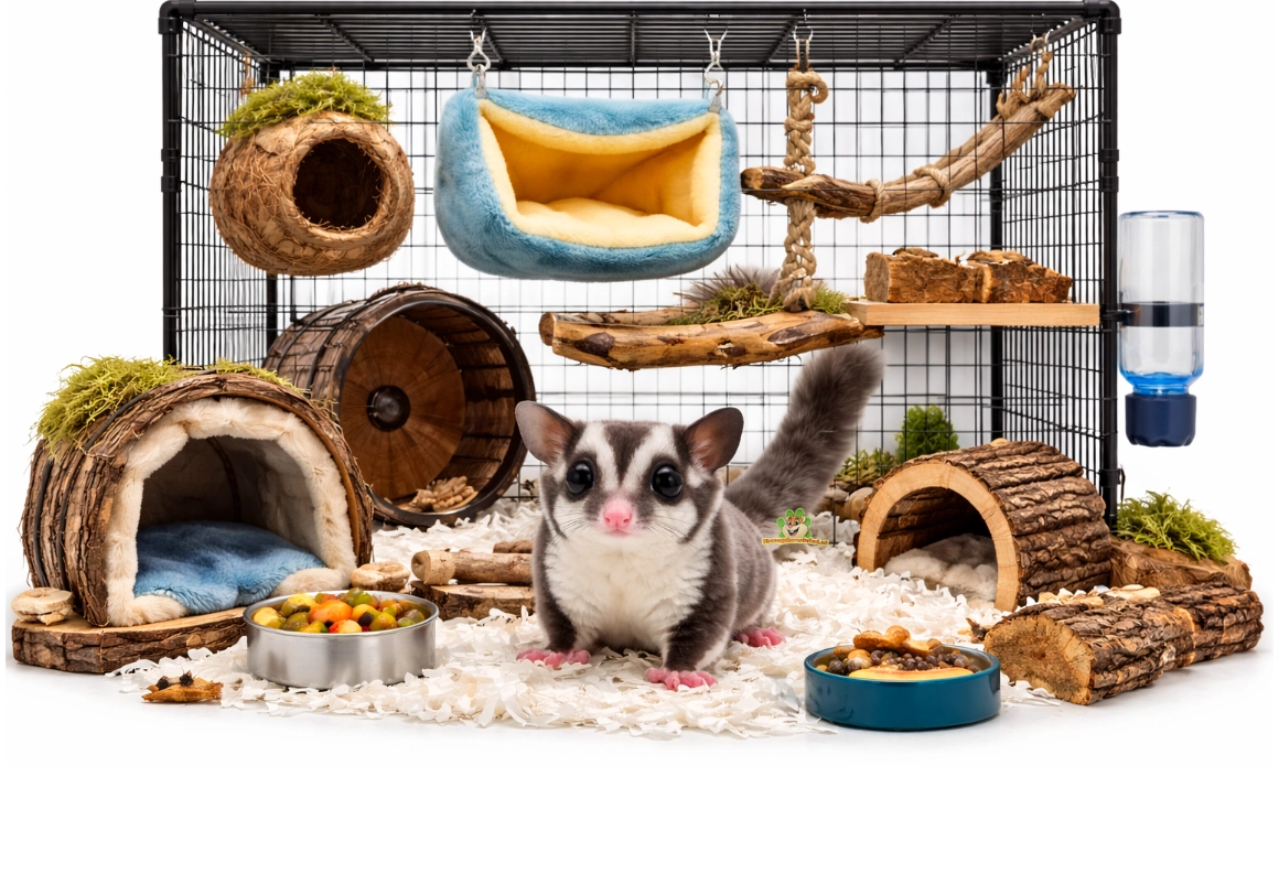 Sugar Glider cage and furnishings