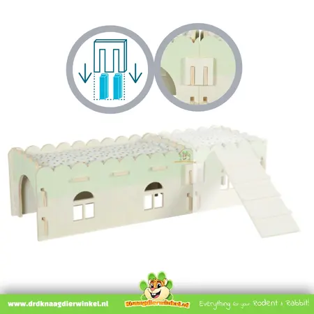 Zolux Casita de madera acogedora para cobayas, color verde, 45 x 25 x 20 cm.
