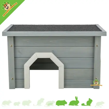 Trixie Nichoir extérieur gris pour lapins, avec 2 entrées et toit plat, 50 cm