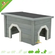 Casita para conejos de exterior, color gris, con 2 entradas, 50 cm.