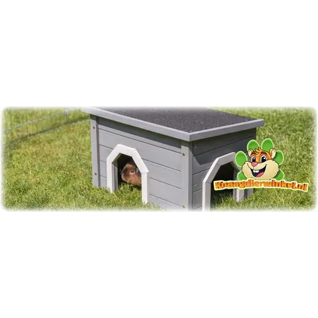 Trixie Casita para conejos de exterior gris con 2 entradas y techo plano de 50 cm.