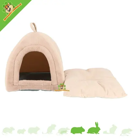 Igloo suave color beige de 40 cm para conejos, cobayas y hurones.
