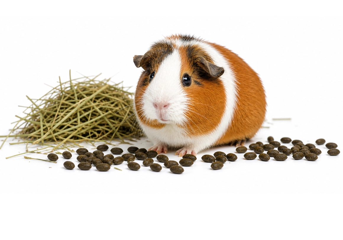Meerschweinchen, das Heu als Grundlage für normale Exkremente verwendet
