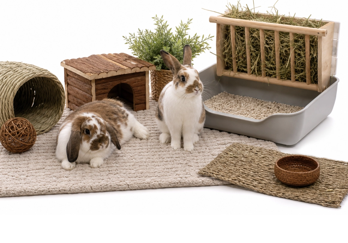 Potty training a rabbit with a clearly marked toilet area