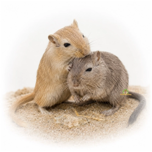 twee mongoolse gerbils die elkaars vacht aan het verzorgen zijn